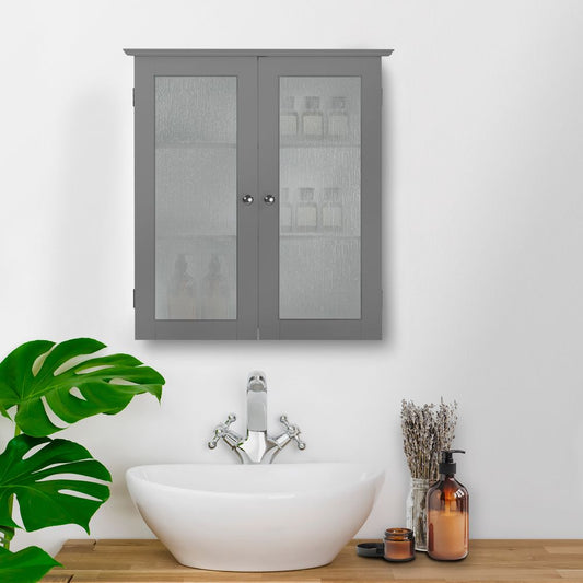 Bathroom Connor Wall Cabinet with 2 Glass Doors Grey EHF-581G