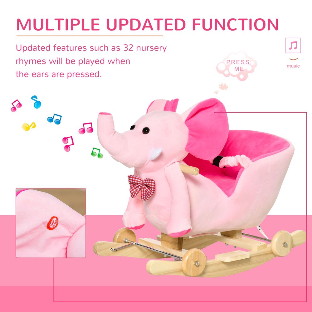 2-in-1 Baby Rocking Horse Ride On Elephant W/ Wheels Music, Pink