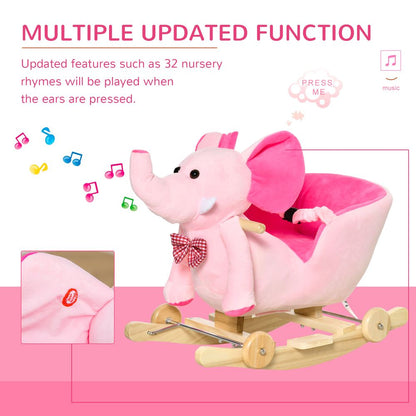 2-in-1 Baby Rocking Horse Ride On Elephant W/ Wheels Music, Pink