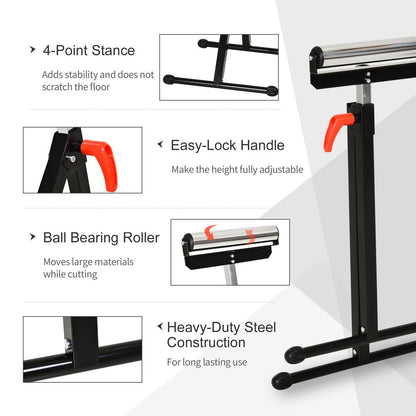 Woodworking Metal Roller Stand Wood Work Rest Adjustable Support HOMCOM