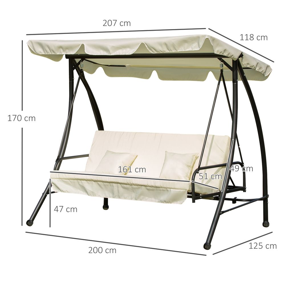 Outsunny 2-in-1 Swing Chair, 200Lx125Wx170H cm