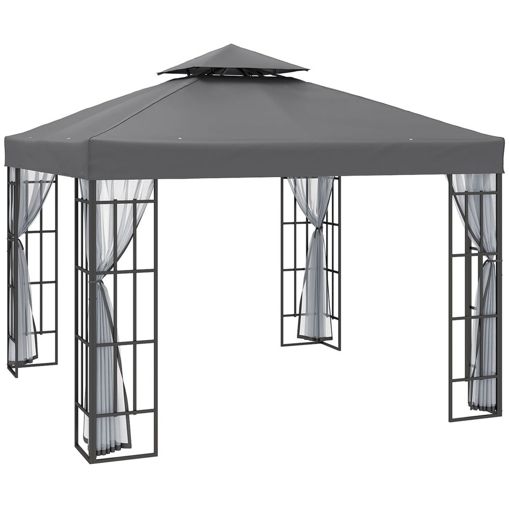 Outsunny 3 x 3(m) Patio Gazebo Canopy Garden Pavilion with 2 Tier Roof, Grey