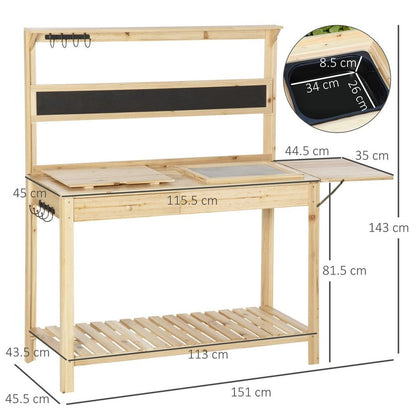 Potting Bench Table Workstation w/ Chalkboard, Sink, Hooks and Drawer