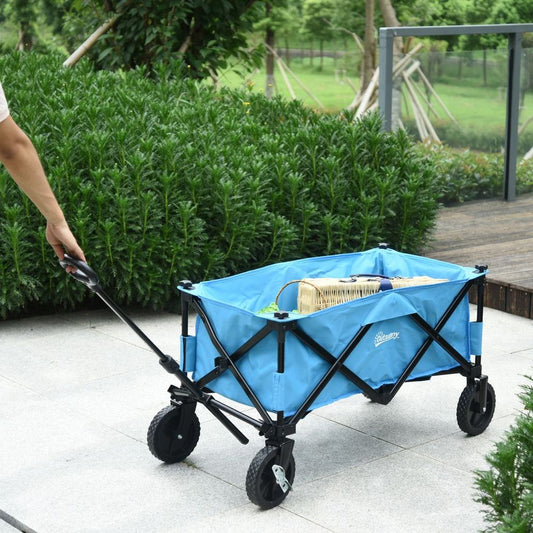 Pull Along Cart Folding Cargo Wagon Trailer Trolley For Beach Garden w/ Handle