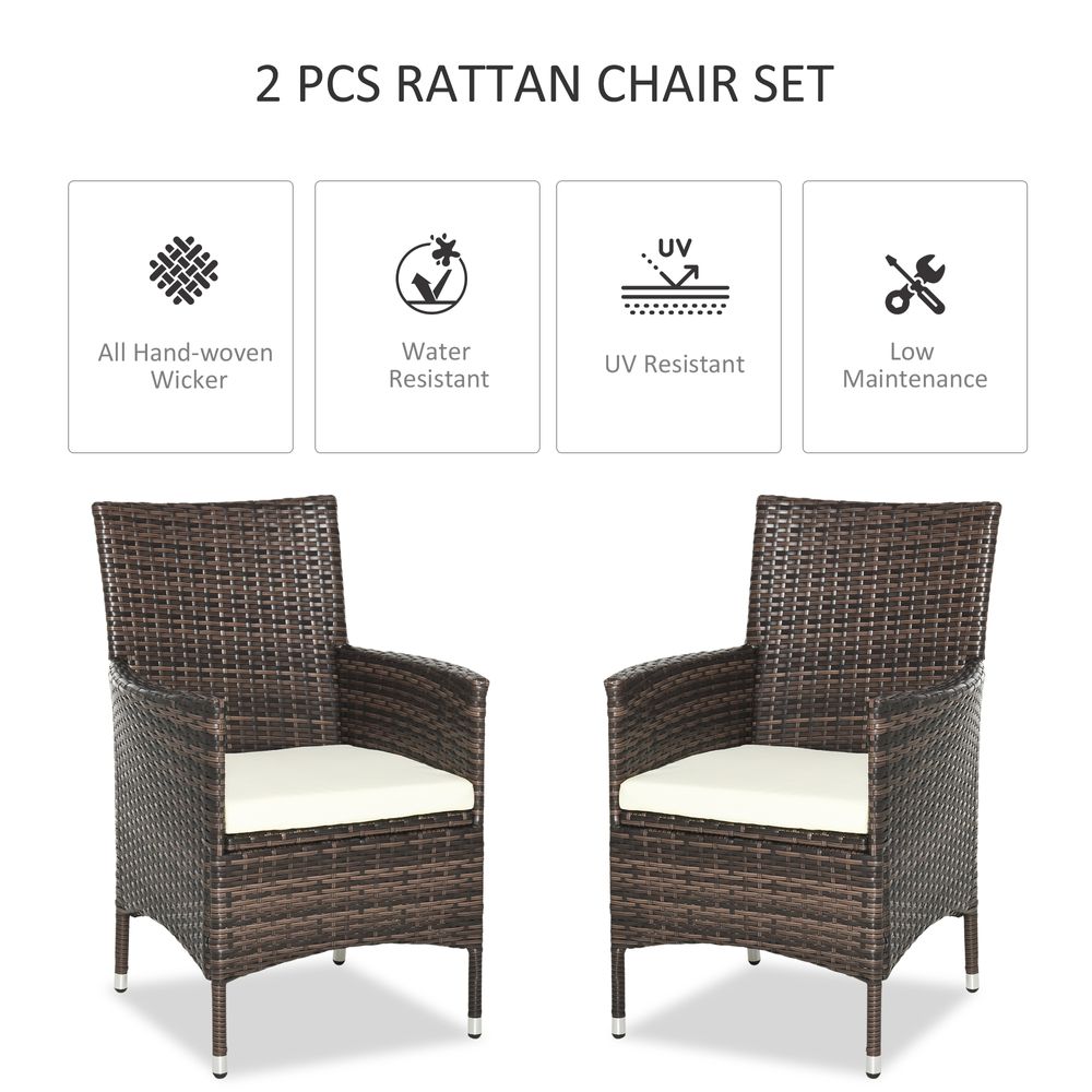 2 Seater Outdoor Rattan Armchair w/ Armrests Cushions Mixed Brown