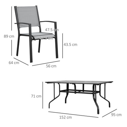 7 Piece Garden Dining Set, Table with Parasol Hole,Texteline Grey