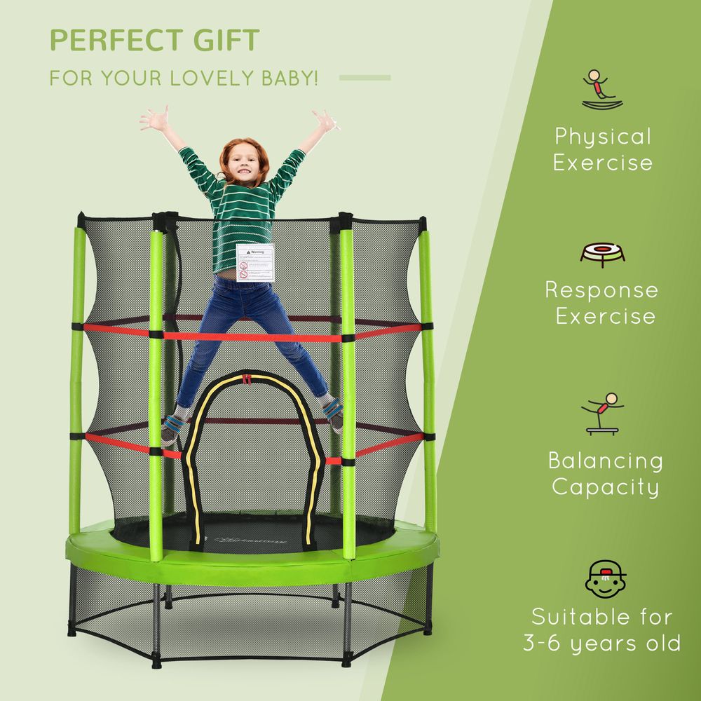 Kids Trampoline Mini Bouncer w/ Enclosure Net Age 3-6 Years Green HOMCOM