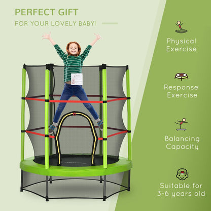 Kids Trampoline Mini Bouncer w/ Enclosure Net Age 3-6 Years Green HOMCOM