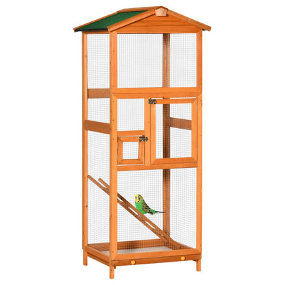 Wooden Bird Cage Outdoor Aviary for Finches w/ Removable Tray - Orange Pawhut