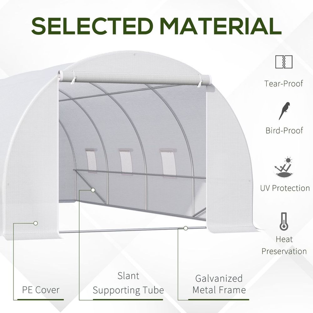 6 x 3 x 2 m Polytunnel Greenhouse w/ Zippered Door and 8 Windows