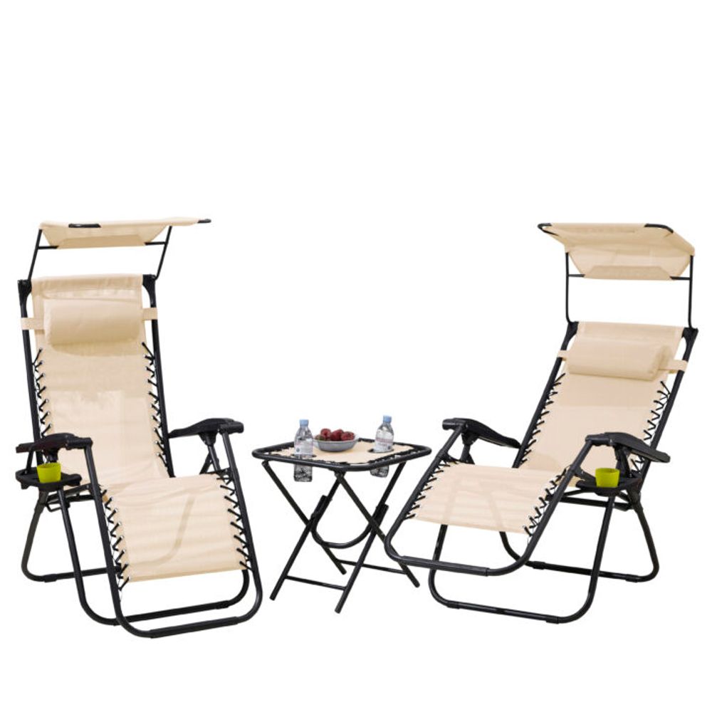 Neo Beige Folding Portable Zero Gravity Chairs and Table Set