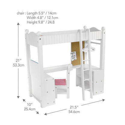 White Doll Bunk Bed with Desk Olivia's World 18" Wooden Furniture Toy TD-0204A