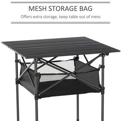 Aluminum Camping Table Roll-Top Folding Table Picnic Table w/ Mesh  Bag, Black