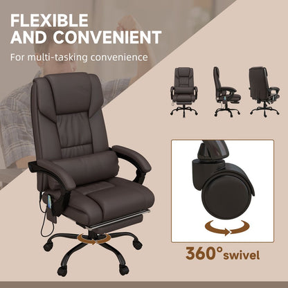 PU Leather Massage Office Chair with 6 Vibration Points Adjustable Height Brown