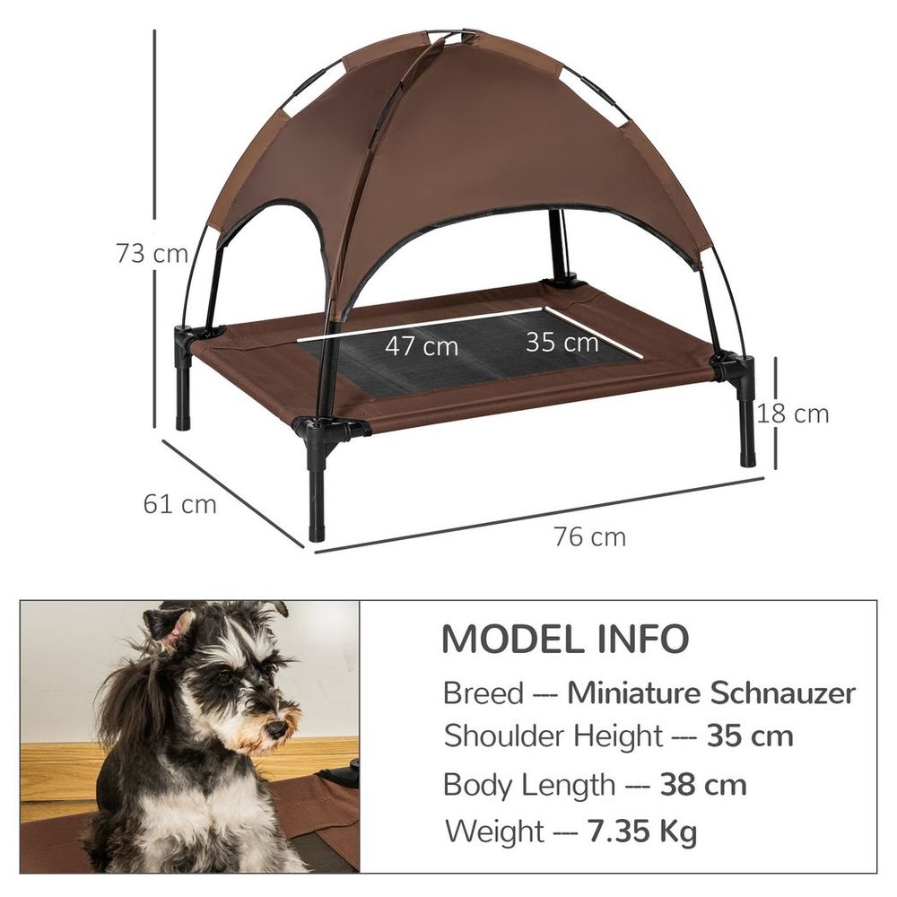 76cm Elevated Dog Bed Cooling Raised Pet Cot UV Protection Canopy Coffee