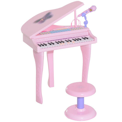 37 Key Musical Mini Piano Electrionic Keyboard Microphone Stool Pink