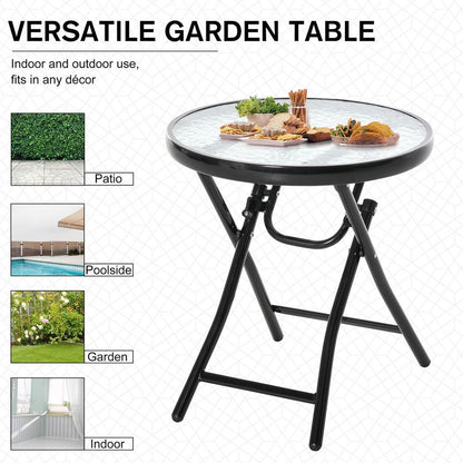 Folding Garden Table Round Foldable Table with Safety Buckle Black