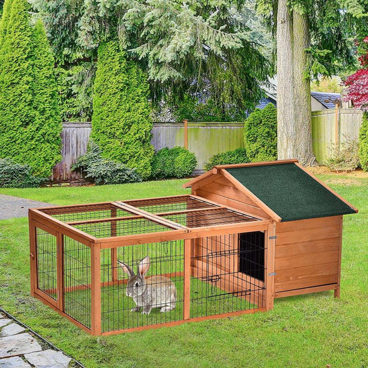 Wooden Rabbit Hutch Detachable Pet House with Openable Run & Roof