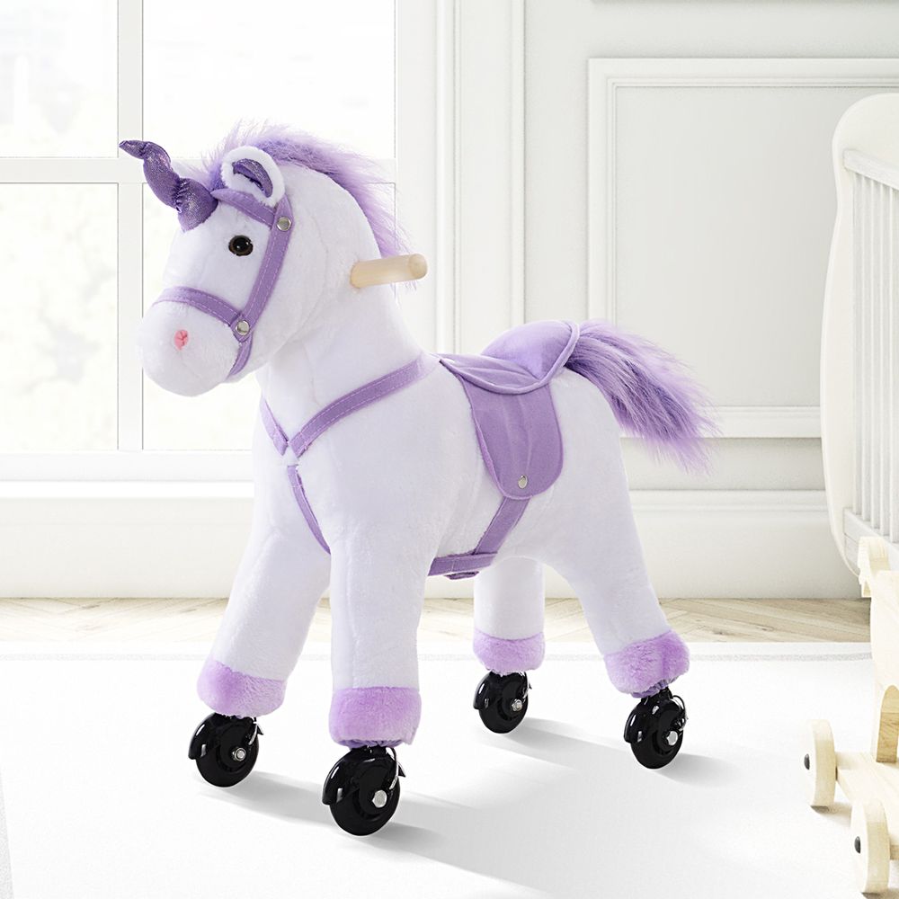 Kids Plush Ride-On Unicorn Walking Horse Toy Realistic Sound Handlebar