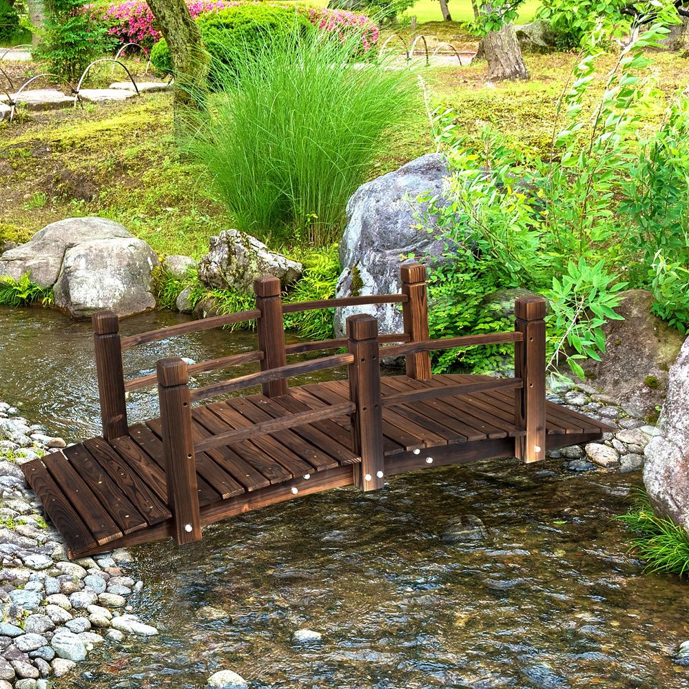 Wooden Garden Bridge Lawn Decor Stained Finish Arc Outdoor Pond Walkway