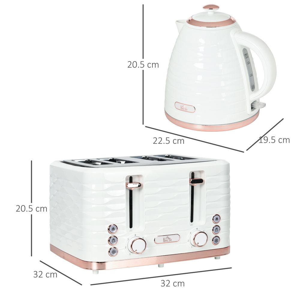 HOMCOM Kettle and Toaster Set 1.7L Rapid Boil Kettle & 4 Slice Toaster White