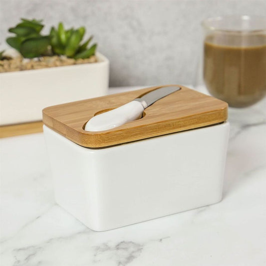 White Porcelain Butter Dish with Knife | M&W