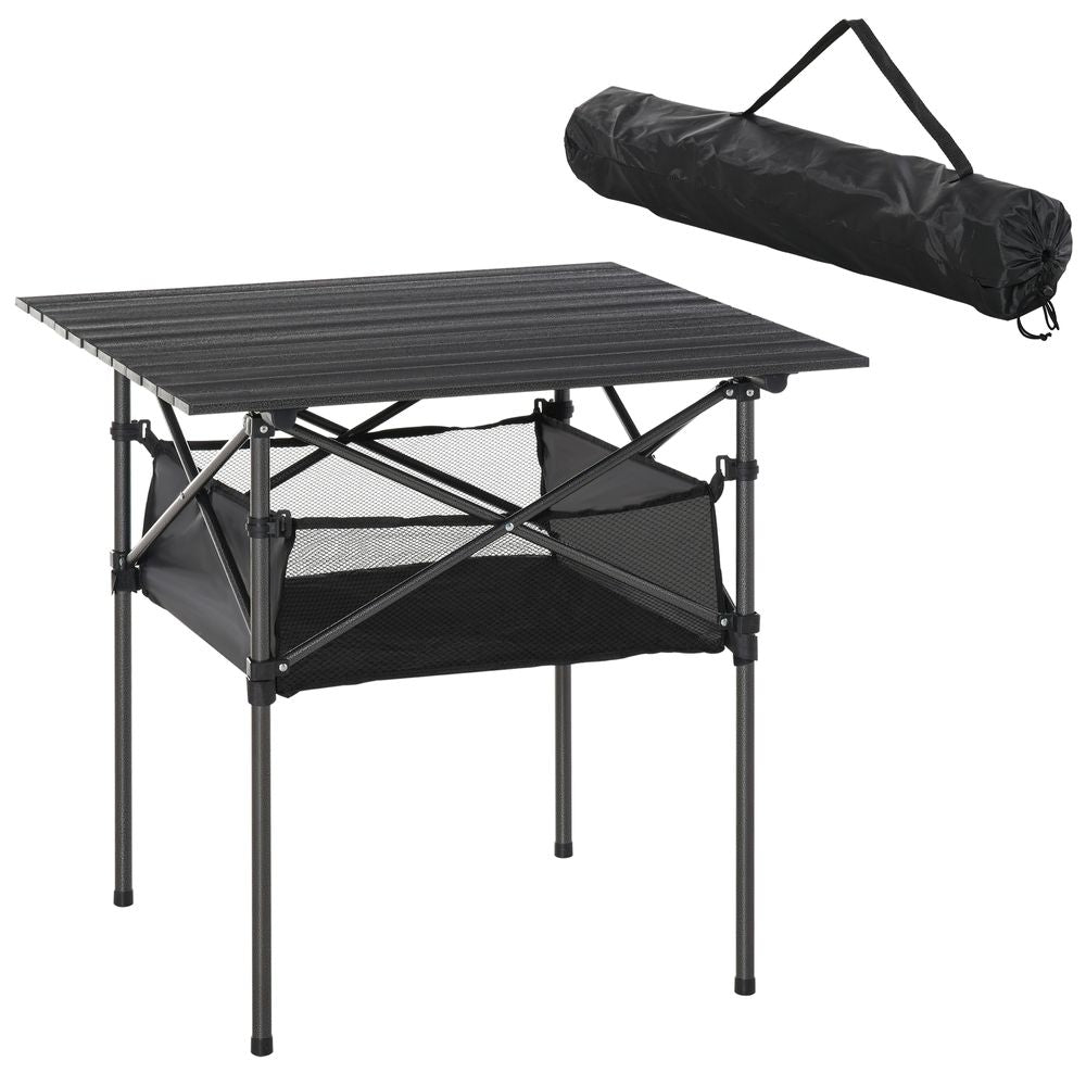 Aluminum Camping Table Roll-Top Folding Table Picnic Table w/ Mesh  Bag, Black