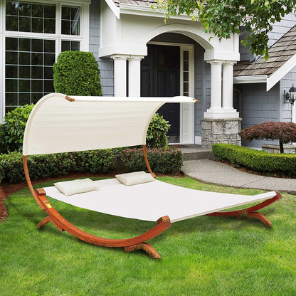 Hammock Chaise Wooden Double Sun Bed Lounger - Cream |  UK