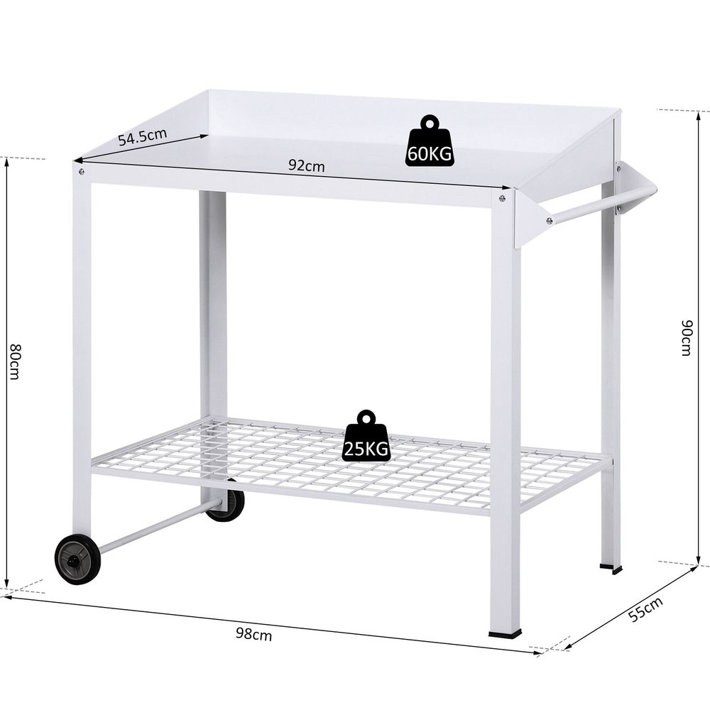 Metal Outdoor Garden Potting Table Push Cart White