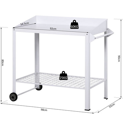 Metal Outdoor Garden Potting Table Push Cart White