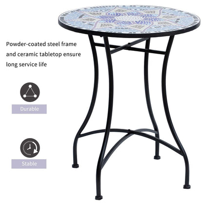 Garden Table, Mosaic Round Patio Side Table with 60cm Ceramic Top