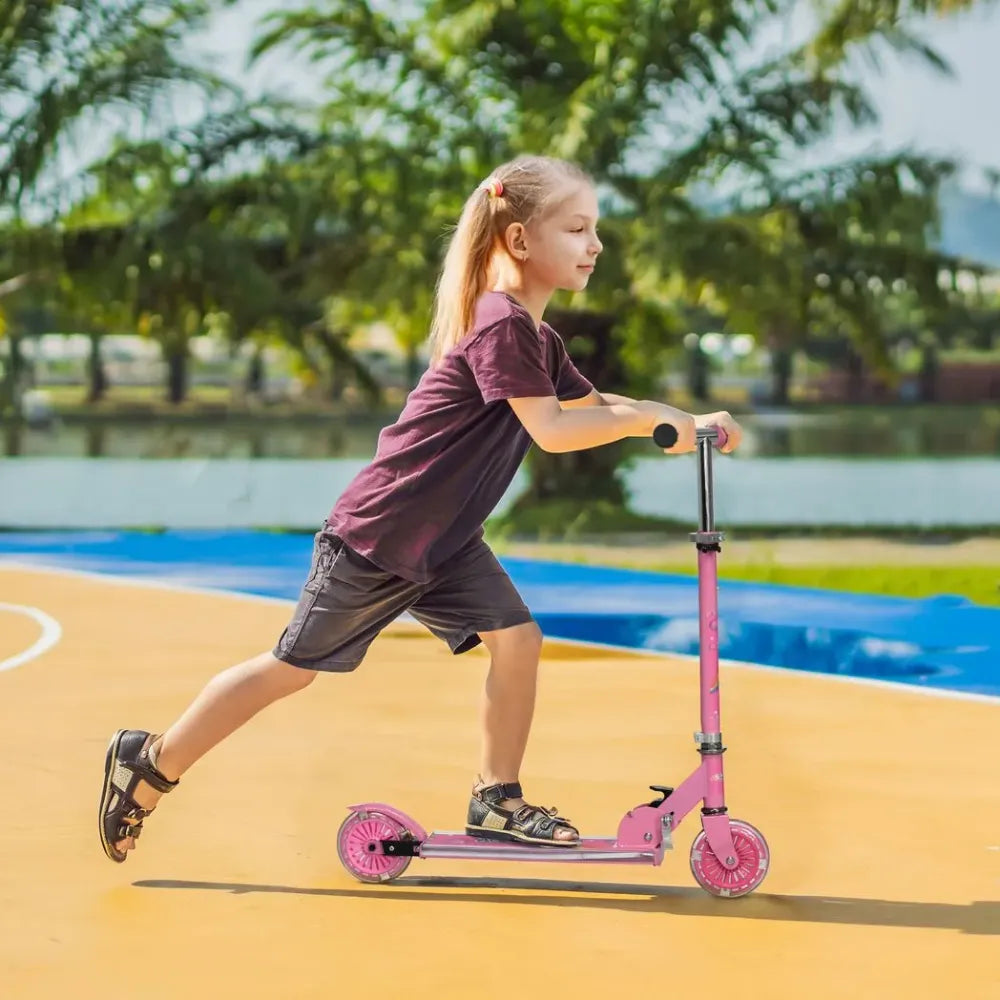 Scooter for Kids Ages 3-7 W/ Lights Music Adjustable Height Folding Frame - Pink