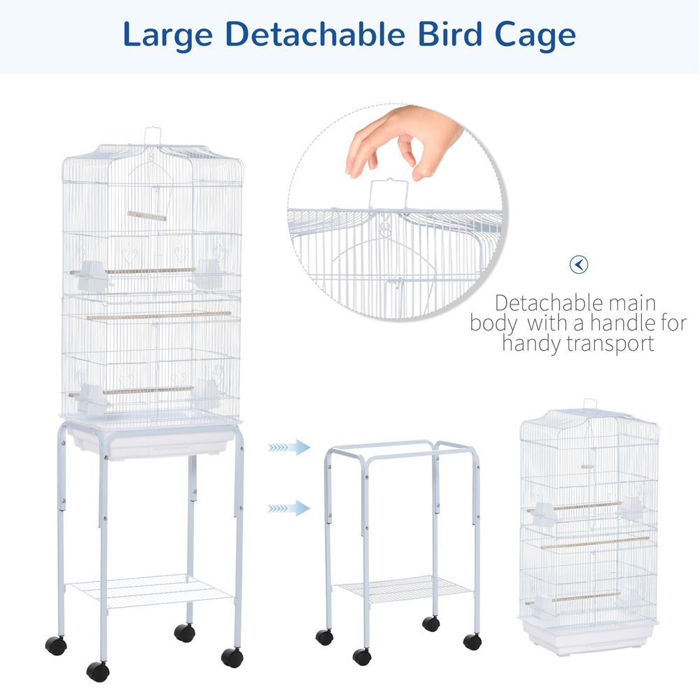 Bird Cage for Budgie Finch Canary Parakeet W/ Stand Sliding Tray White Pawhut