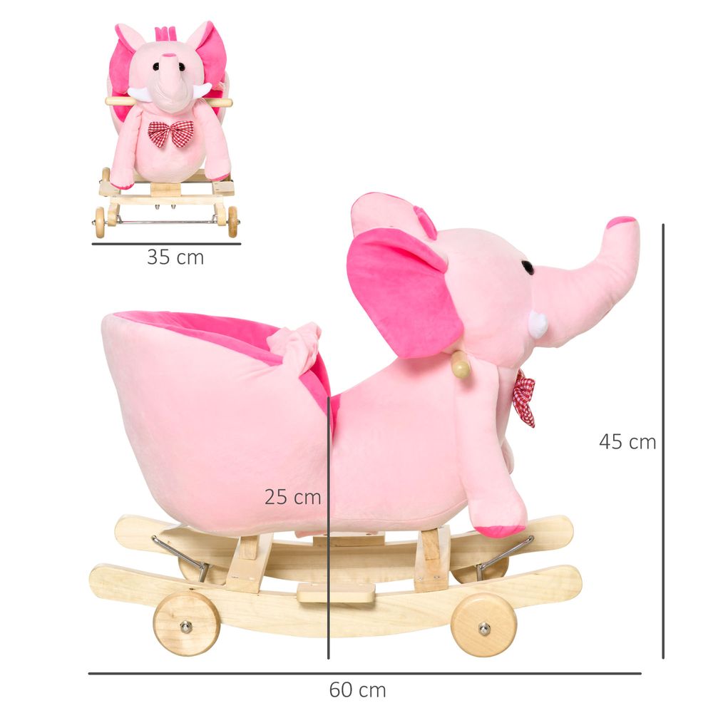 2-in-1 Baby Rocking Horse Ride On Elephant W/ Wheels Music, Pink