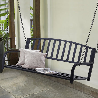 Metal 2-Seater Outdoor Swing Chair Black