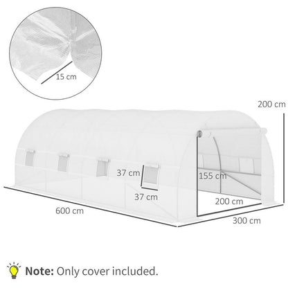 Outsunny 6x3x2m Greenhouse Replacement Cover ONLY for Tunnel Greenhouse White