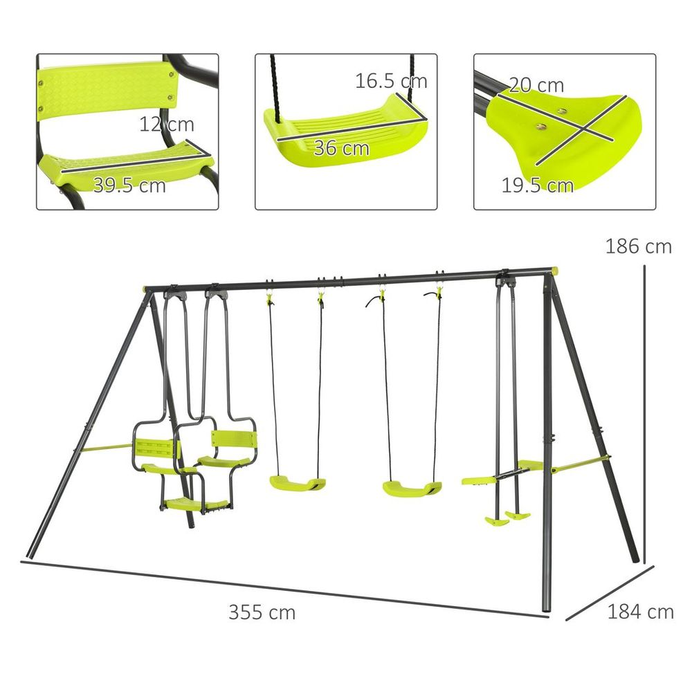 Outsunny Garden Swing Set with Double Swings, Glider, Swing Seats for Outdoor