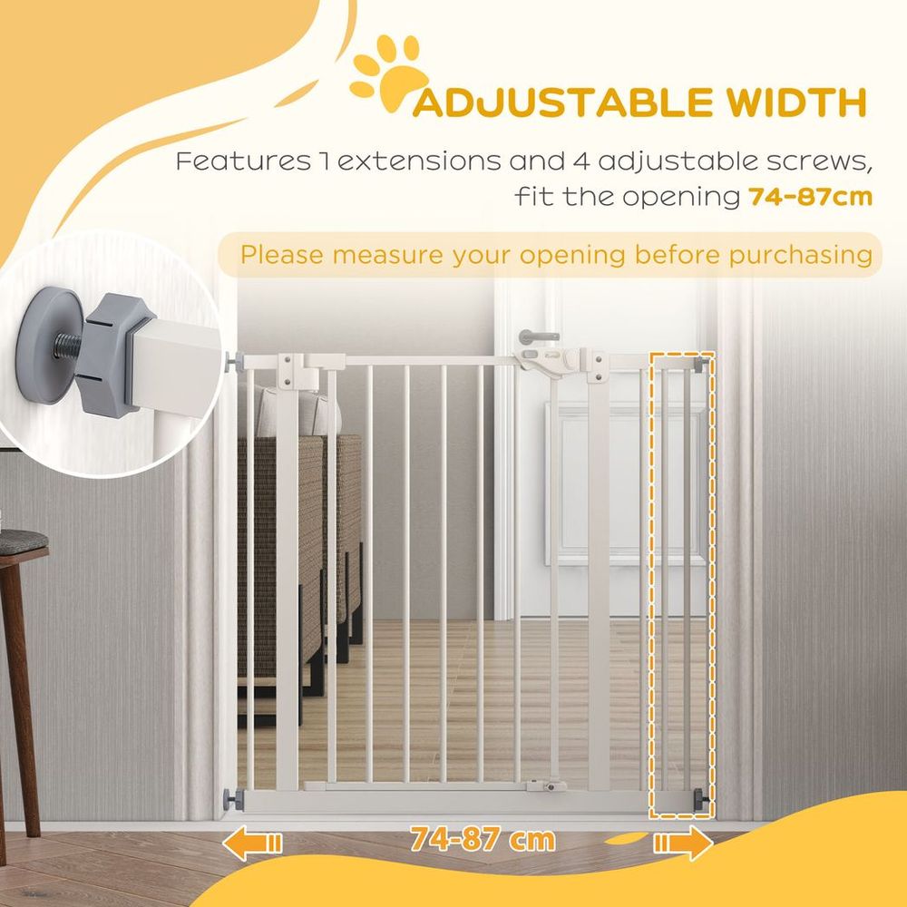 PawHut Adjustable Safety Gate w/ 1 Extensions and Four Adjustable Screws, White