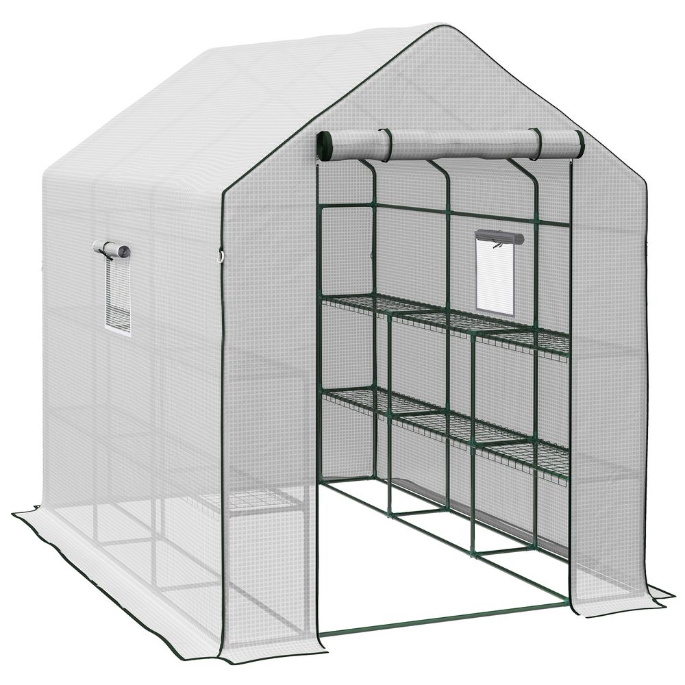 Outsunny Walk-in Outdoor Green House with Door and Mesh Windows, White