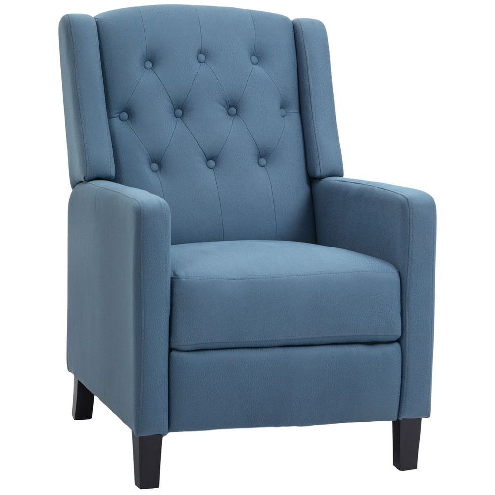 Button Tufted Microfibre Cloth Recliner Armchair for Living Room, Blue