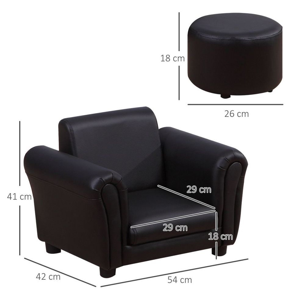 HOMCOM Kids Sofa Chair Set Armchair Seating Seat Bedroom Playroom Stool Black