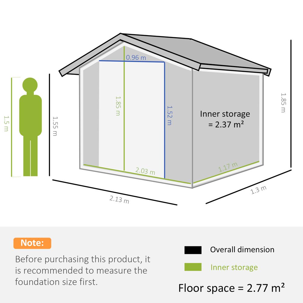 Lockable Garden Shed Large Patio Roofed Foundation 7ft x 4ft,Grey Vent