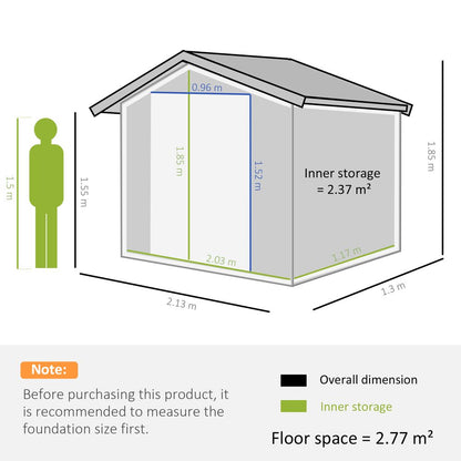 Lockable Garden Shed Large Patio Roofed Foundation 7ft x 4ft,Grey Vent