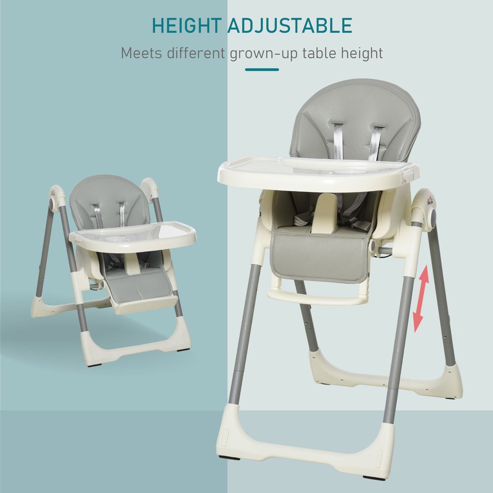 Foldable Baby High Chair Toddler Height Back Footrest Adjustable Grey HOMCOM