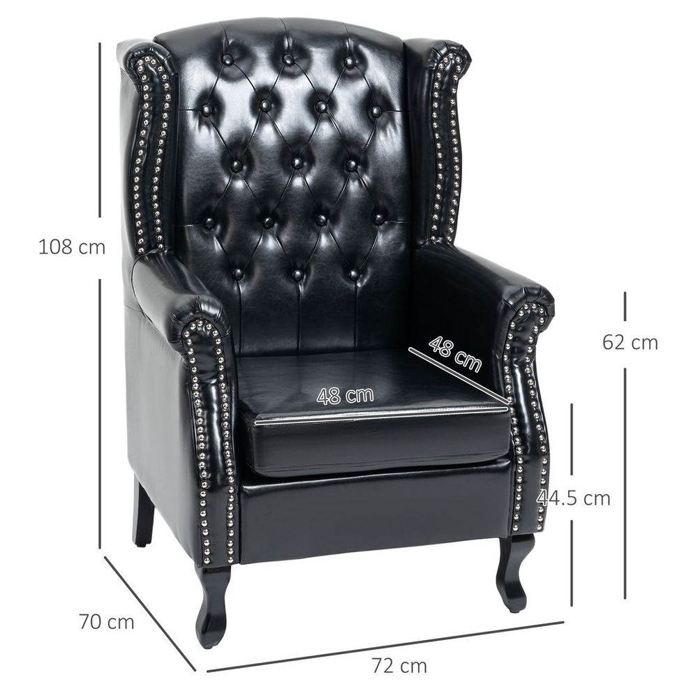 Chesterfield-style Wing Back Armchair Tufted Accent Chair Black