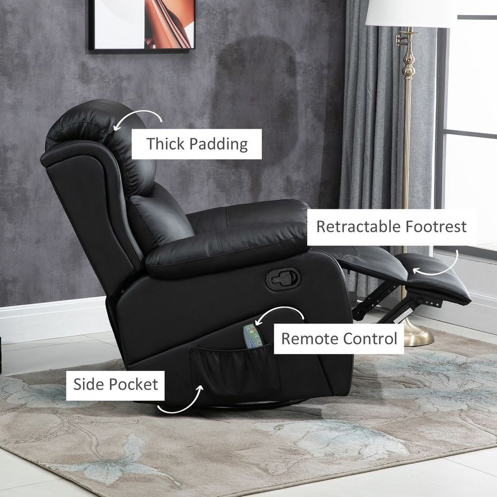 Massage Recliner Chair Manual Reclining Chair with Footrest Remote Black