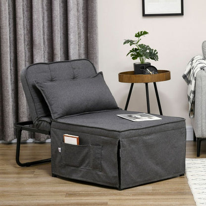 Folding Sleeper Chair Bed with Pillow and Side Pockets, Charcoal Grey