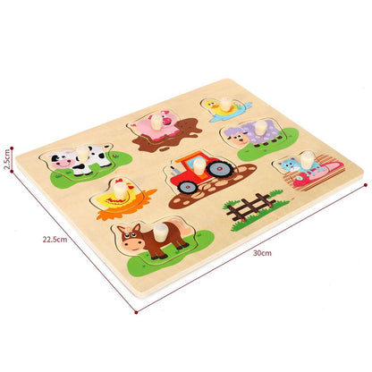 SOKA Wooden Farm Animals Peg Puzzles Toy Montessori Jigsaw Puzzle Board