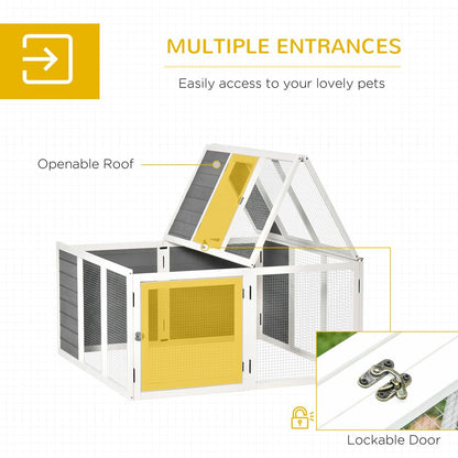 Rabbit Hutch Small Animal Guinea Pig House with Openable Roof Grey Pawhut