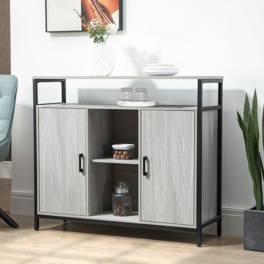 Sideboard, Steel Frame 2 Doors and Adjustable Shelves Light Grey